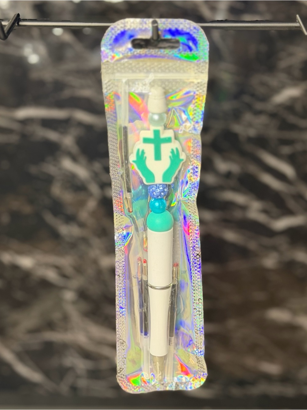 Teal Cross Focal Bead Pen
Black & Blue Ink